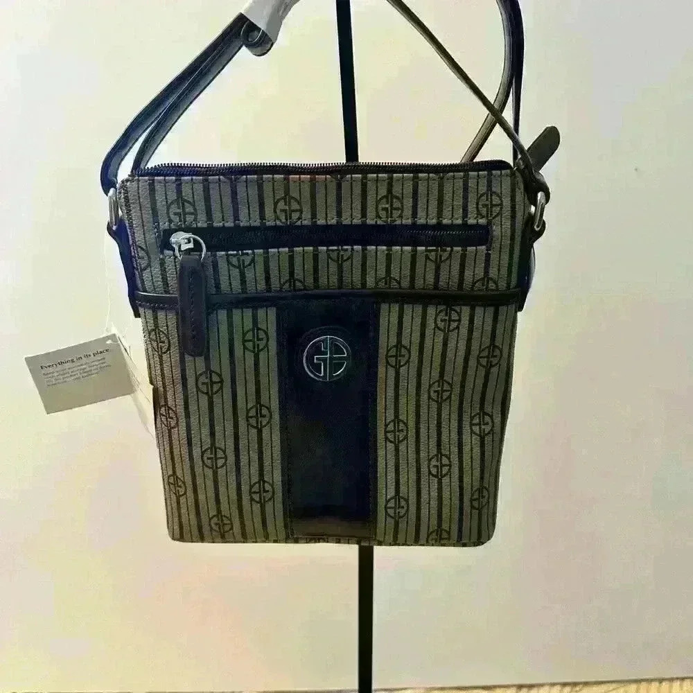 Giani Bernini Crossbody Handbag. NWT. Khaki Brown with Strips. Adjustable Stap